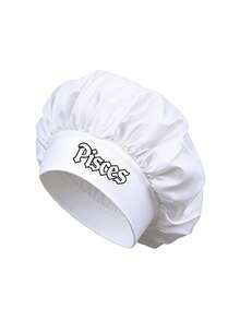 Women 12 Zodiac Signs Satin Hair Bonnet, Horoscope Letter Print Sleep Cap, Wide Elastic Band Silky Night Cap, Soft Satin Headwear For Hair Protection - White - View 17