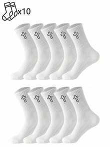 1/5/10/20 Pairs Men's Cross Pattern Mid-Calf Socks, Simple Versatile, Waist Striped Anti-Slip Shock-Absorbing, Comfortable And Soft - Black and White - View 22