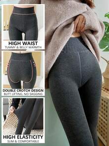 Women's High Waist 200g Fleece Lined Leggings, Fine Ribbed Knit Warm Base Layer, Tummy Control & Butt Lifting, Non-Rolling, Seamless Winter Warm Tights - Multicolor - View 17
