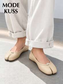 MODE KUSS New Women's Fashion Minimalist Split Toe Ballet Shoes, Almond Color, Soft Leather, Slip-On, Pig-Toe Style, Suitable For Daily Commute - Apricot - View 2