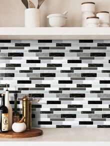 10/20/30pcs PVC Glossy Self-Adhesive Tile Stickers 30x15cm, Self-Adhesive Marble Pattern Wall Decals, Glossy Design, Waterproof, Kitchen Tile Stickers, DIY Wall Decor, Home Decoration - Vintage Faux Tile - View 5