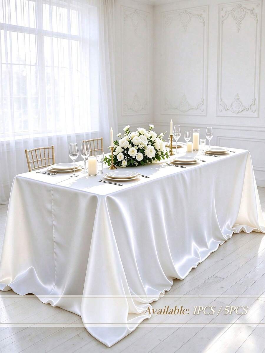 1/5pcs Satin Tablecloth, Wedding Decor Long Tablecloth, Rectangular Smooth Soft Satin Tablecloth, Wedding Banquet Table Decor, Birthday Party, Suitable For Indoor And Outdoor Restaurant, 58x102 Inches, All Season