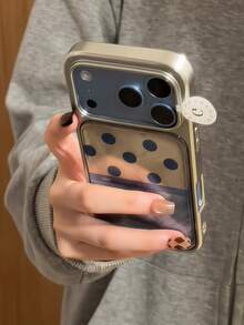 Japanese & Korean Style Water Ripple Patchwork Blue Plaid & Blue Polka Dot Full Coverage Protective Phone Case Compatible With Iphone 18 Pro Max, 17, 15, 16, Anti-Drop Creative Cover - Blue - View 3