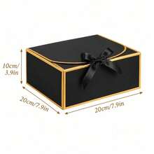 1/5/10 piezas Caja de regalo con tapa | Caja de regalo con borde dorado, cinta opcional, adecuada para invitación de dama de honor, regalo de boda, regalo de cumpleaños, favor de fiesta, empaque de regalo del Día de San Valentín, etc. - Negro con detalles dorados - Ver 6