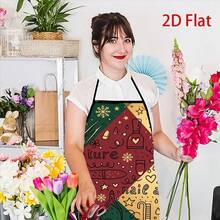 1pc Christmas Chef Kitchen Apron, Red Green Yellow Color Block Apron With Hand Drawn Kitchen Utensils, Snowflake, Heart And Star Elements, Adjustable Neck Tie Cooking Apron For Home Kitchen, Restaurant, Christmas Baking Party - Multicolor - View 2