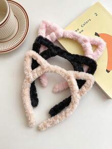 4pcs Cute Cat Ear Hair Clips High Crown Non-Slip Headband, Autumn/Winter Face Washing Hair Hoop For Girls - Multicolor - View 6
