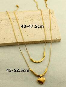 Double-Layer Smooth Sixteen-Bead Heart Necklace - Gold - View 5