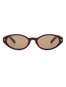 1 Pair Small Oval Frame Chic Classic Retro Star Fashion Glasses, PC Material, Suitable For Driving, Travel, Camping, Outfit, Photography - Red - View 4