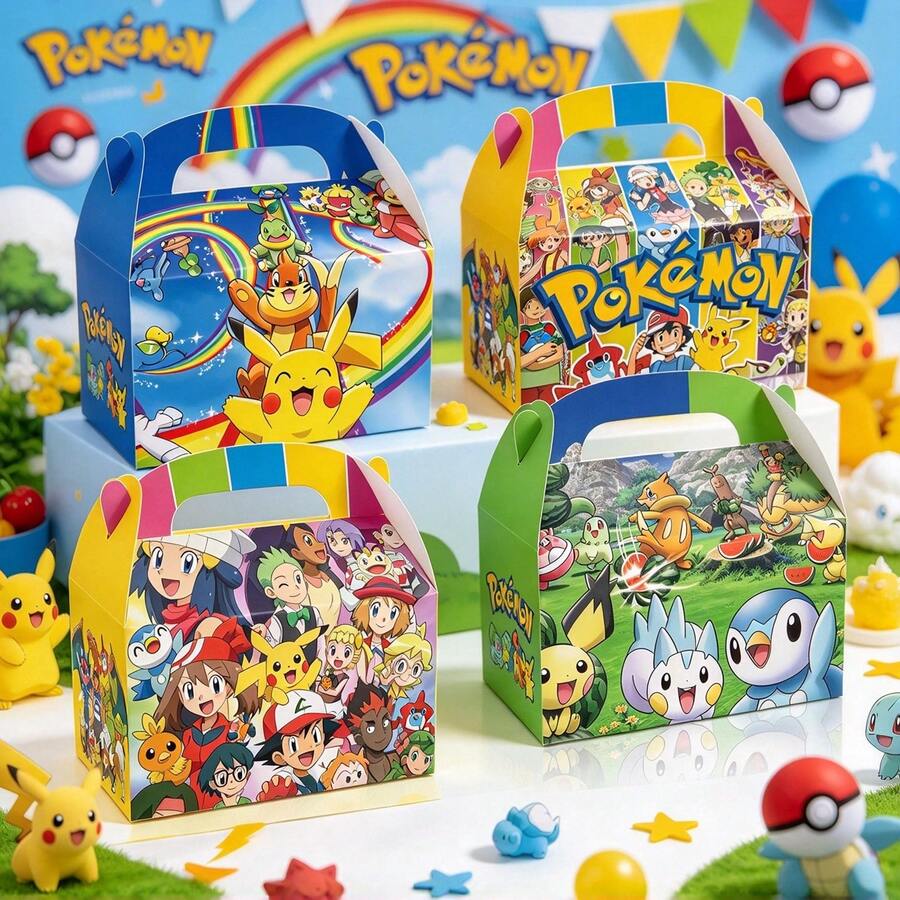 1set/12pcs Anime Printed Gift Box Set, Paper Candy Box, Theme Party Supplies, Thick Cardboard Gift Storage Box With Handle, Multiple Character Designs, Suitable For Anime Theme Party, Holiday Celebration, Theme Dinner, Used For Packaging Snacks, Small Souvenirs, Enhance Party Atmosphere, Desktop Decoration And Gift Packaging Dual Use, Holiday Event Gift Packaging Container - Multicolor - View 1