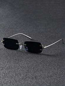1 Pair Silver Gray Premium Vintage Rimless Fashion Glasses, Suitable For Outfit Decoration, Driving, Travel And Vacation Wear - Silver Gray - View 1