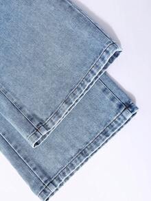 Young Girl Straight Leg Casual Daily Wear Denim Jeans With Pockets - Blue - View 4