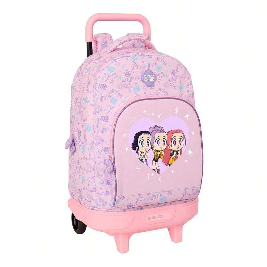 Safta KPop Demon Hunters Stor ryggsäck med avtagbara kompakta hjul K-Pop Demon Hunters Chibi, avtagbar kompakt vagn med teleskophandtag, vadderade rygg- och axelremmar - Stor ryggsäck 45 cm - Visa 1