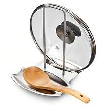 1pc Heavy Duty Pot Lid Rack With Dual-Compartment Drip Tray, Multi-Function Countertop Spoon Holder, Detachable Kitchen Utensil Storage Rack For Pot Lids, Spatulas, Ladles, Cooking Spoons, Keeps Kitchen Countertop Organized - Silver - View 11