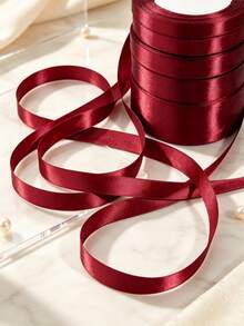 1 Roll Burgundy Silk Ribbon, Christmas Ribbon, Jewelry Display Packaging, Floral Gift Wrapping, DIY Party Decoration, Valentine's Day, Used For Table & Chair Decoration, Flower Gate, Gift Box, Cake Decoration, Clothing Accessories, Bow Ribbon - Claret - View 1