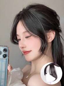 Center Part Natural Korean Style Forehead 8-Shaped Fake Bangs Hair Piece, Voluminous Top Hair Extension With BB Clip Hair Accessory - Black - View 9
