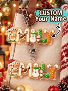 Personalized Christmas Name Keychain, Custom A-Z Acrylic Keyring, Festive Letter Bag Charm, Holiday Gift For Kids - Multicolor - View 3