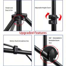 Stand Mikrofon Lantai dengan Desain Tripod, Dilengkapi Lengan Boom, Dudukan Ponsel, dan Klip untuk Mikrofon, Cocok untuk Pertunjukan Vokal, Pernikahan, Panggung, dan Pemasangan Mikrofon - View 4
