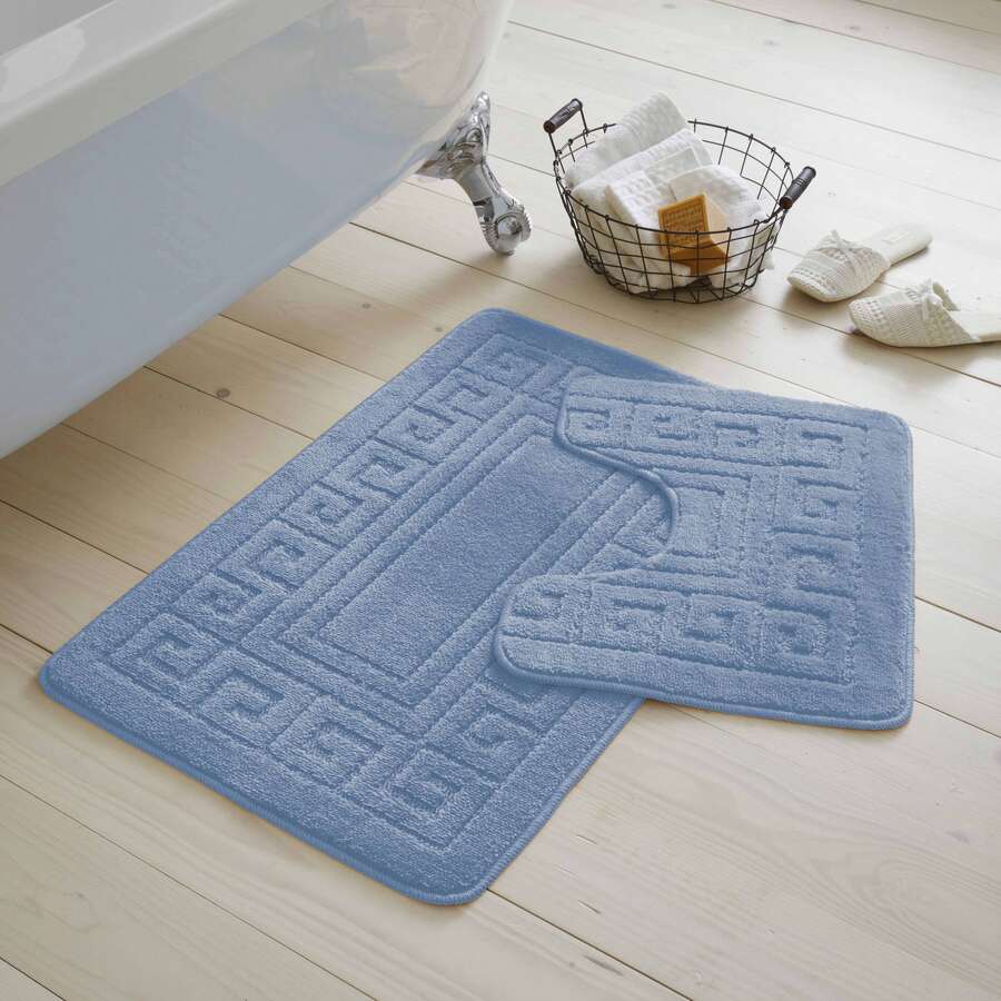 GC Gaveno Cavailia 2PCS Greek Key Bath Mat Set, Soft Absorbent Bathroom Rugs, Non-Slip Floor Mats, Comfortable Plush Bath Rugs For Bathroom, 50x80cm & 50x40cm