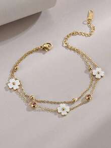 1pc Stainless Steel Four-Leaf Flower Beach Anklet For Women - Yellow Gold - View 6