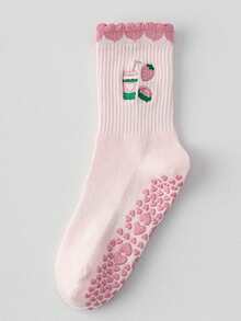 Embroidered Cartoon Milk Tea Yoga Socks For Women, Professional Non-Slip Pilates Mid-Calf Sports Fitness Floor Socks - Multicolor - View 9