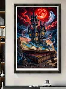1pc Diamond Painting Kit, Blood Moon Night Full Drill Diamond Art, Handmade DIY Desktop Decor Painting, Suitable For Home, Study, Living Room Scenes, Atmospheric Leisure Craft - round diamond - View 10