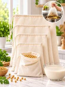 3pcs Reusable Drawstring Food Strainer Bags, Suitable For Soy Milk, Nut Milk, Soup, Broth, Herbal And Kitchen Filtration, Fine Mesh Kitchen Filter Bags - Multicolor - View 12