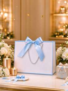 White Paper Gift Bag With Decorative Border, Tote Shopping Bag With Bow And Rope Handle; Suitable For Bridal Shower, Wedding Guest Favors, Baby Shower And Various Party Gift Packaging; Premium Reusable Paper Gift Box, Wedding Favor Bag - Multicolor 3 - View 10