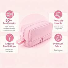 1pc Solid Color 3-Layer Large Capacity Makeup Bag With Brush Slots, Fashionable Highly Attractive Portable Outdoor Travel Compartment Storage Bag Suitable For College Dorm, Vacation - Multicolor - View 7