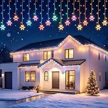 Lampu Tirai Bentuk Kepingan Salju Gaya Gelombang Surya yang Menawan, 96 LED Hangat/Dingin/RGB, Lampu Gantung Tahan Air, Ciptakan Suasana Magis untuk Rumah, Halaman & Festival Musim Dingin - Es Krim Stik Bentuk Kepingan Salju - View 3