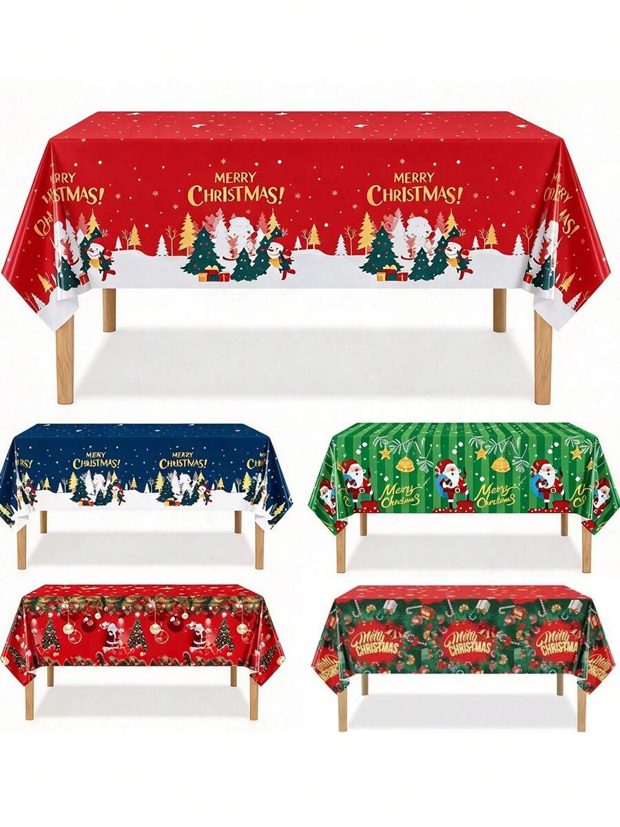 Taplak Meja Natal Persegi Panjang dengan Permukaan Foil, Ukuran 54*72/54*108 Inci, Motif Santa Claus, Pohon Natal, dan Kepingan Salju Berwarna Merah & Hijau, Cocok untuk Makan Malam Liburan, Pertemuan Keluarga, dan Pesta Natal - Taplak meja Natal A - View 1