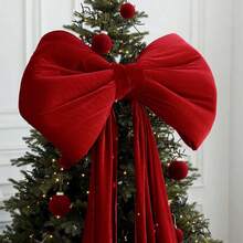 Fluffy Oversized Velvet Christmas Bow, Giant Christmas Bow For Background Wall, Party Room Wall Decor, Christmas Tree Decoration - Style B - View 5
