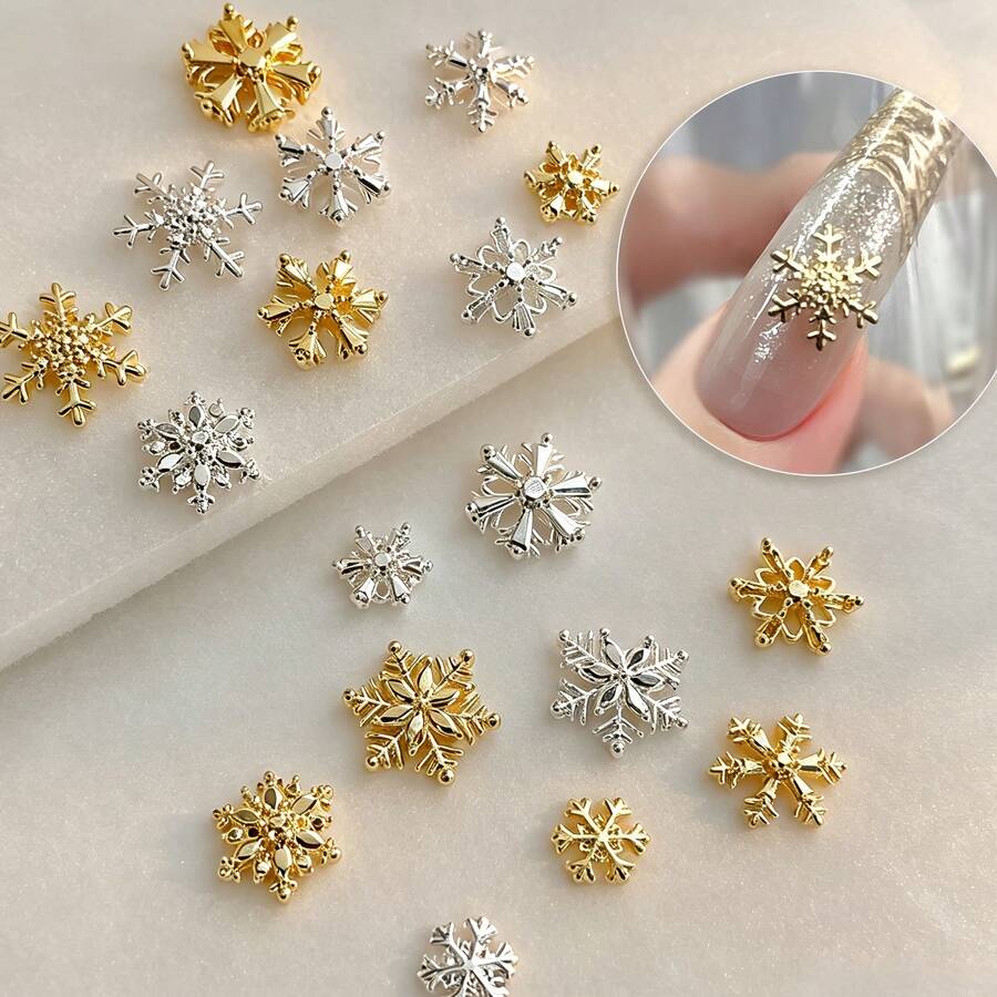 50Pcs Gold & Silver Flat Snowflake Decorations, Winter & Christmas ...