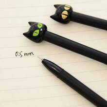4pcs Expression Cat Signature Pens, Big Eye Black Cat Doll Gel Pens, 0.5mm Black Gel Pens, Prizes - Black Cat - View 6