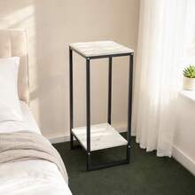 30 Inch Tall 2 Tier Metal Plant Stand With Marble Effect - Black - View 5