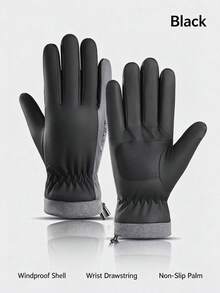1 Pair Winter Cycling Warm Gloves, Windproof Waterproof Thermal Lined, Full Palm Sensitive Touchscreen Design, Easy Phone Operation Without Removing Gloves. PU Anti-Slip Wear-Resistant Palm, Secure Grip. Drawstring Closure To Lock In Warmth And Prevent Cold Air. Suitable For Outdoor Cycling, Skiing, Commuting, Multiple Colors Available, Comfortable Fit, Balancing Practicality And Quality, Essential Cold-Weather Accessory For Autumn/Winter Outdoor Activities. - Multicolor - View 2