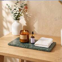 Natural Marble Rectangular Tray, Multi-Color Options For Jewelry And Cosmetics Display And Storage, Home Entryway Decor, Bathroom Countertop Organizer - Dark Green - View 2