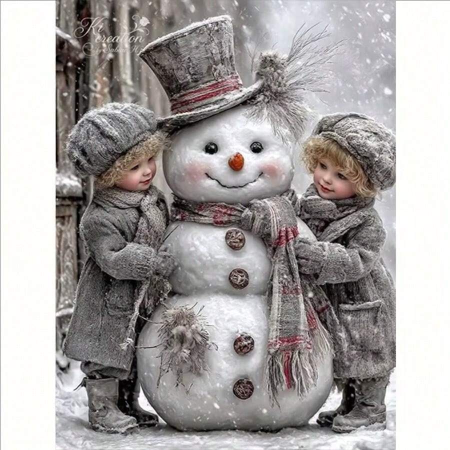1PC DIY 5D Diamond Painting Kit Snowman Pattern - Round Full Diamond Art Mosaic Craft, Home Wall Decor, Unframed - No Frame - View 1