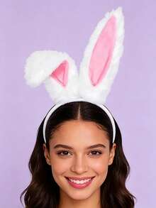 2pcs Rabbit Tail Headband Set, 3D Stage Prop Headpiece For Easter Costume Performance, Multi-Functional Holiday Styling Accessory, Suitable For Women, Halloween Party Ear Accessory - Multicolor - View 2
