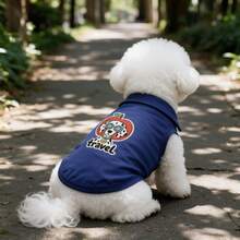 1pc Navy Sleeveless Pet Polo Shirt, Cartoon Dalmatian Travel Apple Embroidery Dog Vest, Breathable Summer Puppy Clothes For Small Dogs Bichon Teddy - Navy Blue - View 3