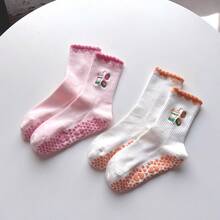 Embroidered Cartoon Milk Tea Yoga Socks For Women, Professional Non-Slip Pilates Mid-Calf Sports Fitness Floor Socks - Multicolor - View 2