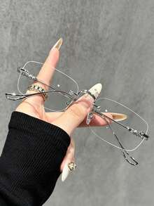2026 New Style 1 Pair Women's Rimless Flat Lens Glasses, Fashionable & Versatile, Suitable For Daily Wear, Travel, Gifts And Private Gatherings. - Multicolor - View 9