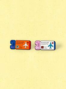 Popjeli 2pcs "ADVENTURE AWAITS" Airplane Shaped Alloy Brooch, Creative Multi-Color Metal Badge Pin - Multicolor - View 5