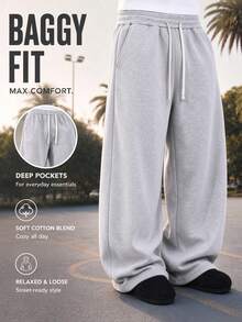 1PC Thin Men's Sports Long Pants, Comfortable Fit, Drawstring Waist, Suitable For Daily Casual Wear. Selected Gift For Husband/Boyfriend In Spring/Summer. - Grey - View 1
