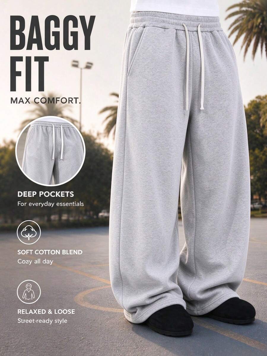 1PC Thin Men's Sports Long Pants, Comfortable Fit, Drawstring Waist, Suitable For Daily Casual Wear. Selected Gift For Husband/Boyfriend In Spring/Summer. - Grey - View 1