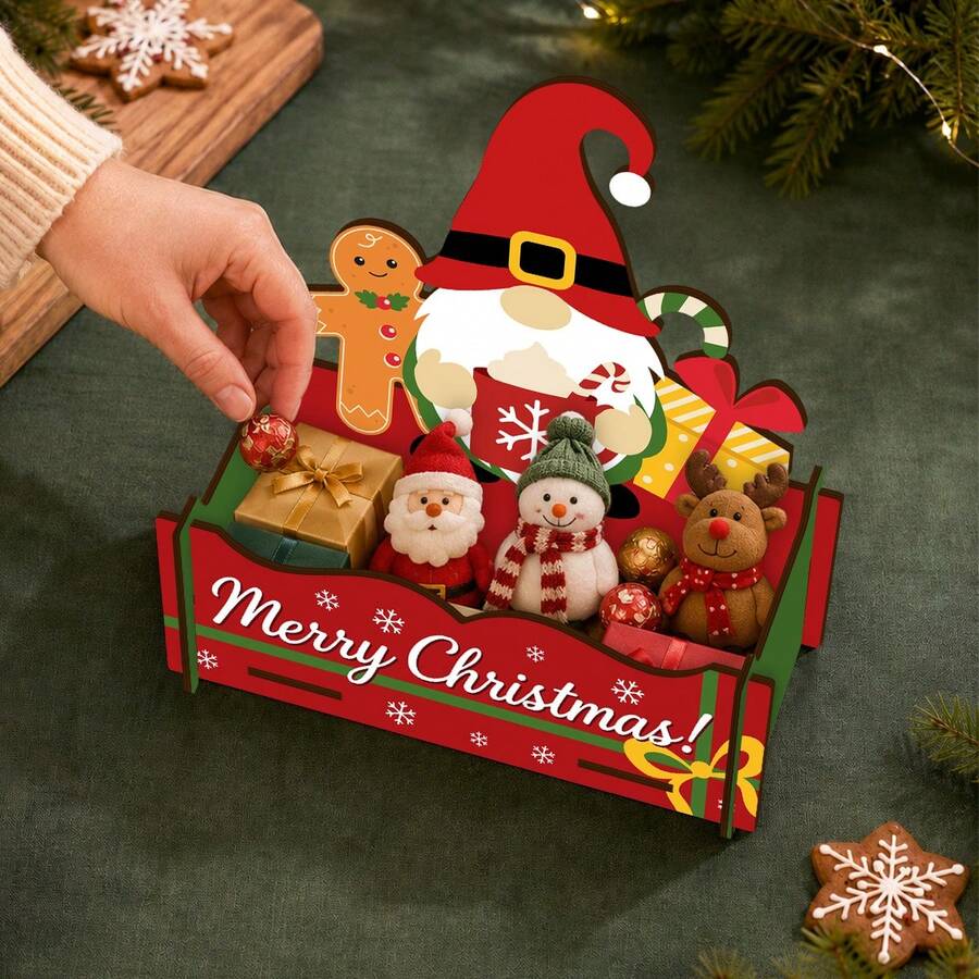 Santa Claus Pattern Wooden Storage Box, Christmas Decoration Wooden Box Organizer, Open Decorative Storage Container, Desktop Farmhouse Home Decor, Christmas Gift For Family And Friends - Multicolor - View 1