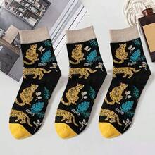 1/3 Pairs Personalized Leopard Print Cheetah Pattern Mid-Calf Men's Socks, Street Style, Suitable For All Seasons. - Multicolor - View 5