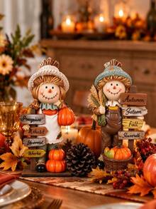 1 buah Dekorasi Orang-orangan Sawah Kayu - Hiasan Meja Thanksgiving Bergaya Pedesaan dengan Slogan "Selamat Musim Gugur", Cocok untuk Dekorasi Dalam/Luar Ruangan Musim Gugur dan Halloween yang Tahan Lama - Beraneka warna - View 5