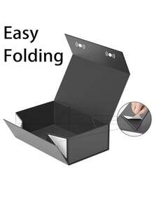 1pc-Black Gift Box, 12inX 8.7inX 4.2in Gift Box, With Lid Magnetic Closure Rectangular Foldable, For Groom Proposal Box, Wedding, Christmas, Halloween, Birthday Gift Packaging (Includes Ribbon) - Black - View 2