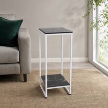 30 Inch Tall 2 Tier Metal Plant Stand With Marble Effect - White - View 2