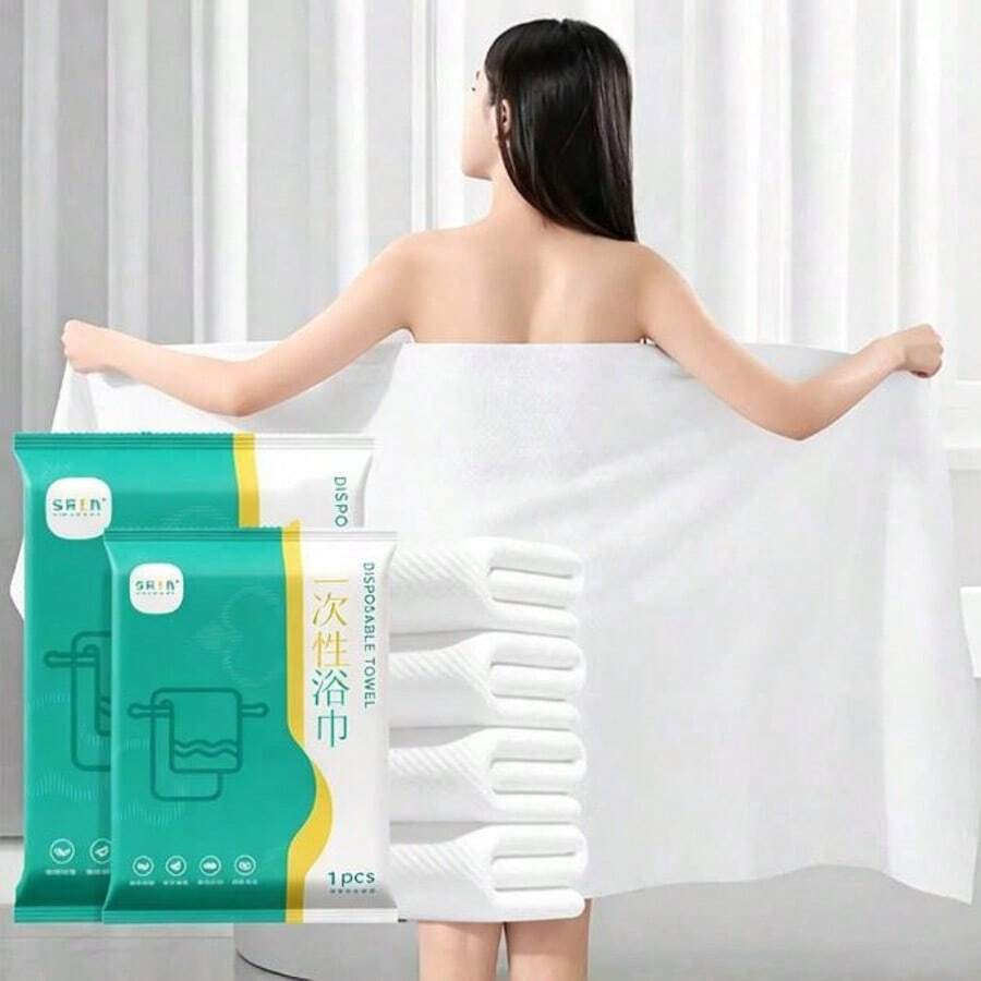Multifunctional Portable Disposable Bath Towel, Individually Wrapped, Soft And Skin-Friendly, Comfortable Bathing, Highly Absorbent, Suitable For Business Travel, Home Use, Travel, Hotel, Homestay, Gym, Office, Vacation, Bathroom And Camping. - White - View 1